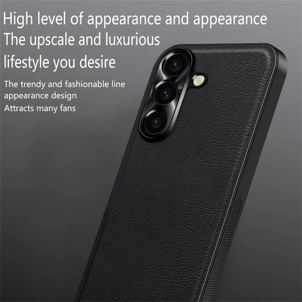 For Samsung Galaxy A55 5G Case PU + TPU + PC Phone Back Cover with Metal Lens Frame - Black - 3
