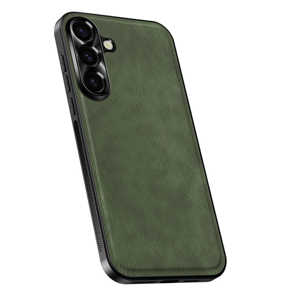 For Samsung Galaxy A35 5G Case PU + TPU + PC Phone Back Cover with Metal Lens Frame - Green - 1