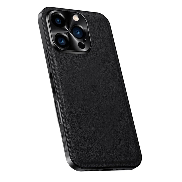 For iPhone 16 Pro Case PU + TPU + PC Phone Back Cover with Metal Lens Frame - Black - 1