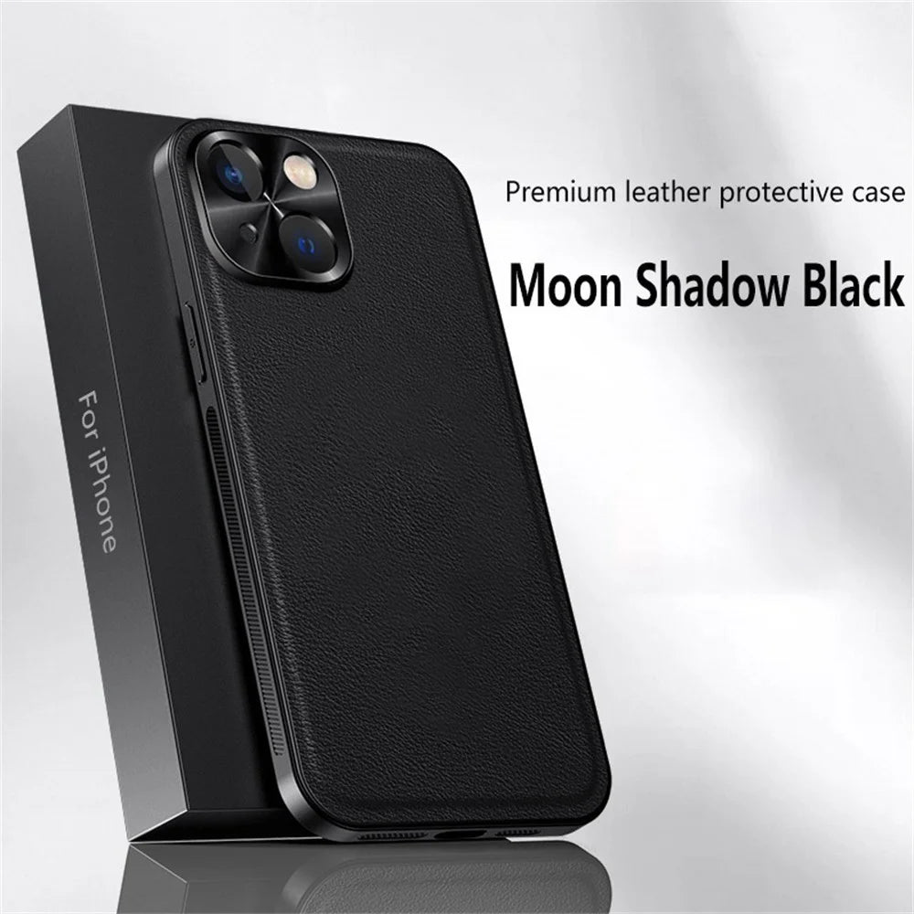 For iPhone 15 Case PU + TPU + PC Phone Back Cover with Metal Lens Frame - Black - 2