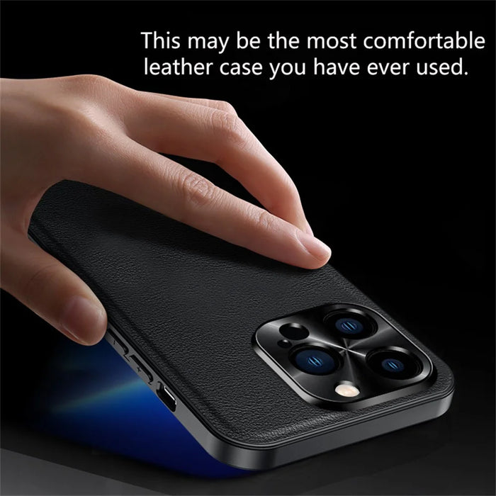 For iPhone 15 Pro Case PU + TPU + PC Phone Back Cover with Metal Lens Frame - Black - 2
