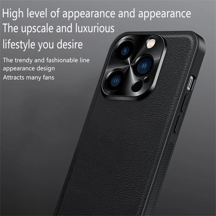 For iPhone 15 Pro Case PU + TPU + PC Phone Back Cover with Metal Lens Frame - Black - 3