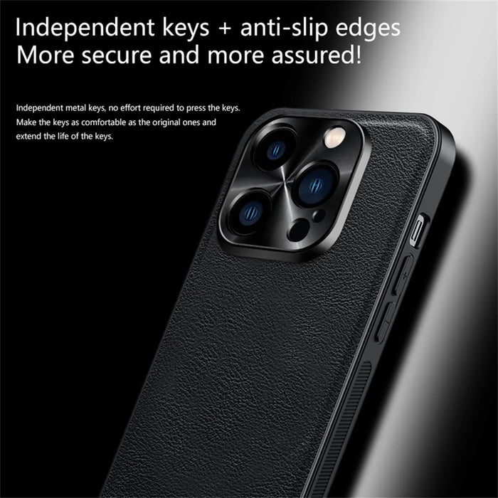 For iPhone 15 Pro Case PU + TPU + PC Phone Back Cover with Metal Lens Frame - Black - 5
