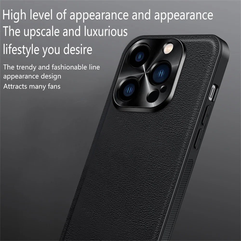 For iPhone 15 Pro Max Case PU + TPU + PC Phone Back Cover with Metal Lens Frame - Black - 3