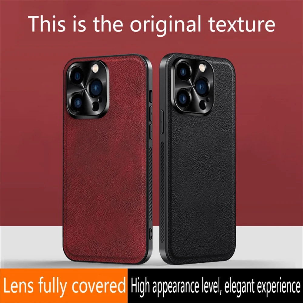 For iPhone 15 Pro Max Case PU + TPU + PC Phone Back Cover with Metal Lens Frame - Black - 6
