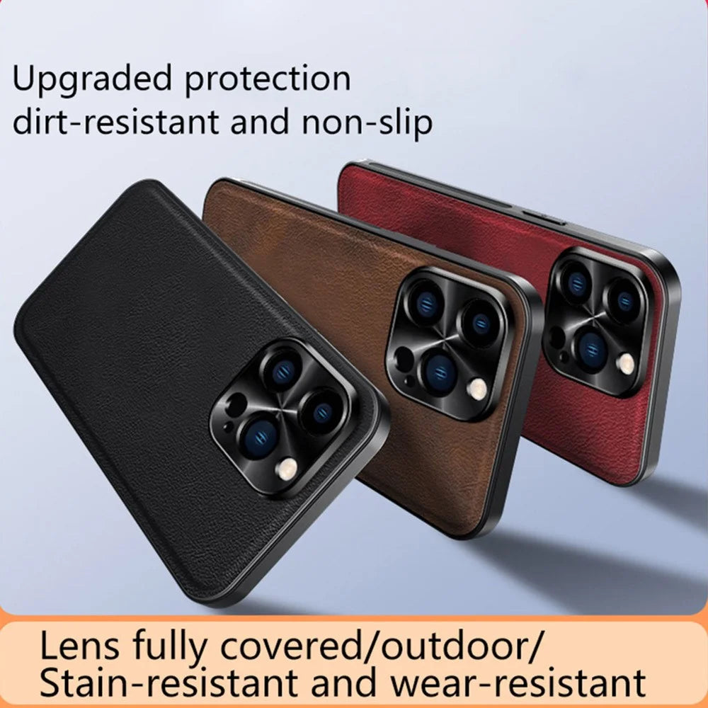For iPhone 15 Pro Max Case PU + TPU + PC Phone Back Cover with Metal Lens Frame - Black - 7