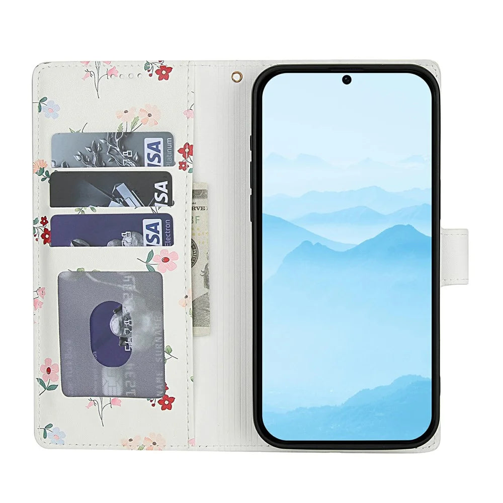 Wallet Case for Google Pixel 10 Pro / 10 / 9 Pro / 9 Rhombic Floral Design Leather Flip Phone Cover with Strap - A1 - 2