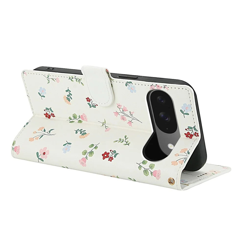 Wallet Case for Google Pixel 10 Pro / 10 / 9 Pro / 9 Rhombic Floral Design Leather Flip Phone Cover with Strap - A1 - 3