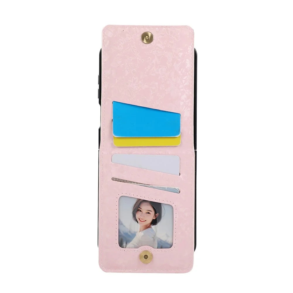 For Samsung Galaxy Z Flip7 5G Case Flower Leather PC RFID Blocking Phone Cover Card Slots - Rose Flower - 2