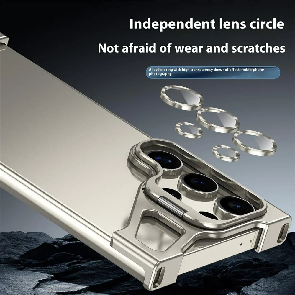 For Samsung Galaxy S25 Ultra Bumper Case Lens Kickstand Heat Dissipating Metal Corner Phone Cover - Titanium - 5