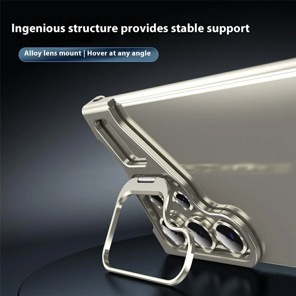 For Samsung Galaxy S24 Ultra Bumper Case Lens Kickstand Heat Dissipating Metal Corner Phone Cover - Titanium - 4