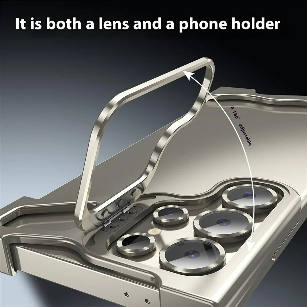 For Samsung Galaxy S22 Ultra 5G Bumper Case Lens Kickstand Heat Dissipating Metal Corner Phone Cover - Titanium - 3