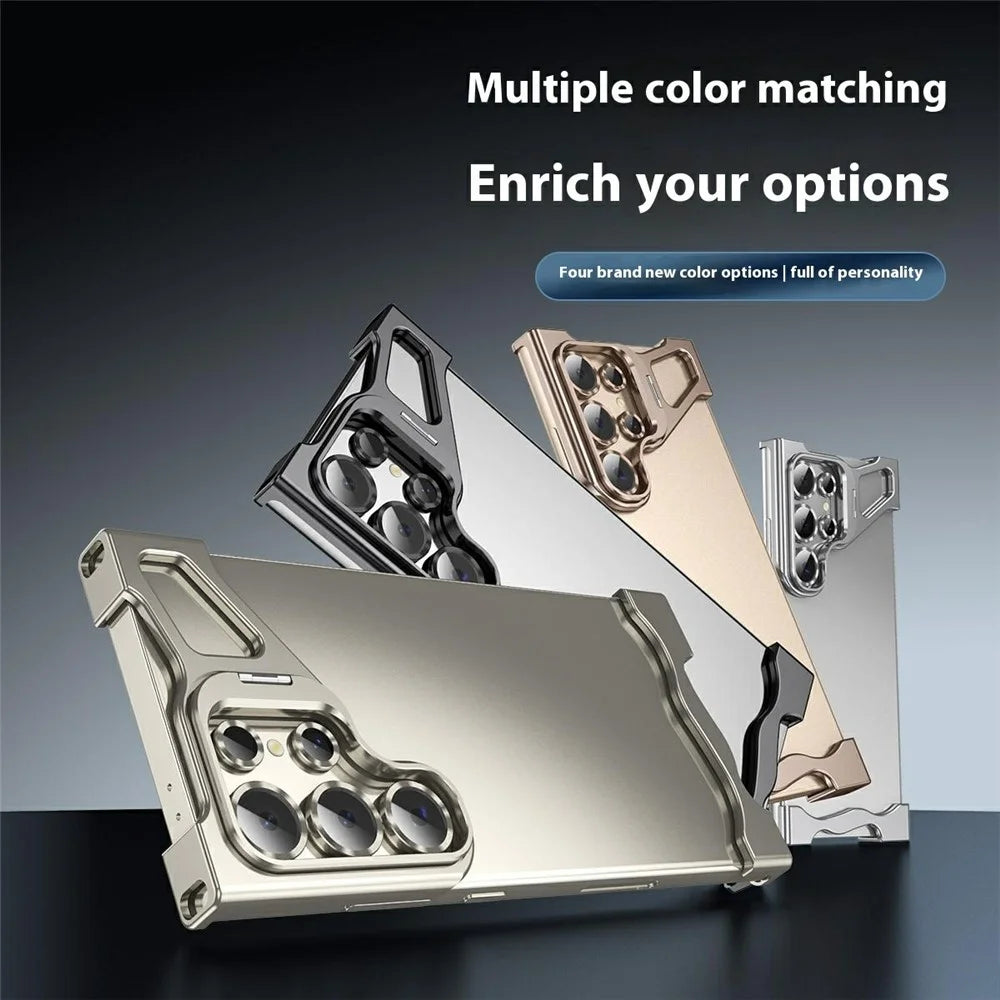 For Samsung Galaxy S22 Ultra 5G Bumper Case Lens Kickstand Heat Dissipating Metal Corner Phone Cover - Titanium - 6