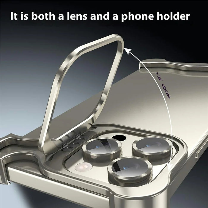 For iPhone 16 Pro Max Bumper Case Lens Kickstand Heat Dissipating Metal Corner Phone Cover - Titanium - 3