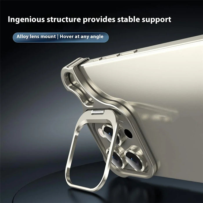 For iPhone 16 Pro Max Bumper Case Lens Kickstand Heat Dissipating Metal Corner Phone Cover - Titanium - 4