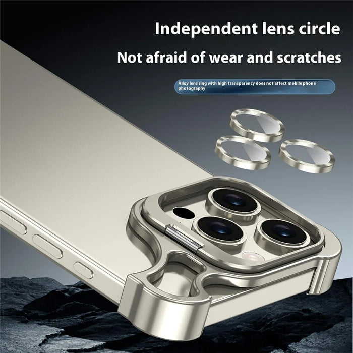 For iPhone 16 Pro Max Bumper Case Lens Kickstand Heat Dissipating Metal Corner Phone Cover - Titanium - 5
