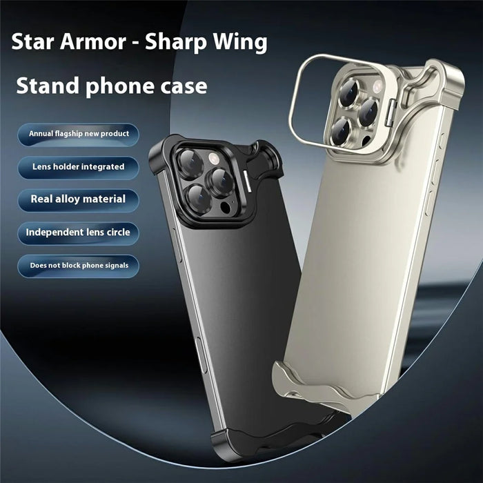 For iPhone 16 Pro Bumper Case Lens Kickstand Heat Dissipating Metal Corner Phone Cover - Titanium - 2