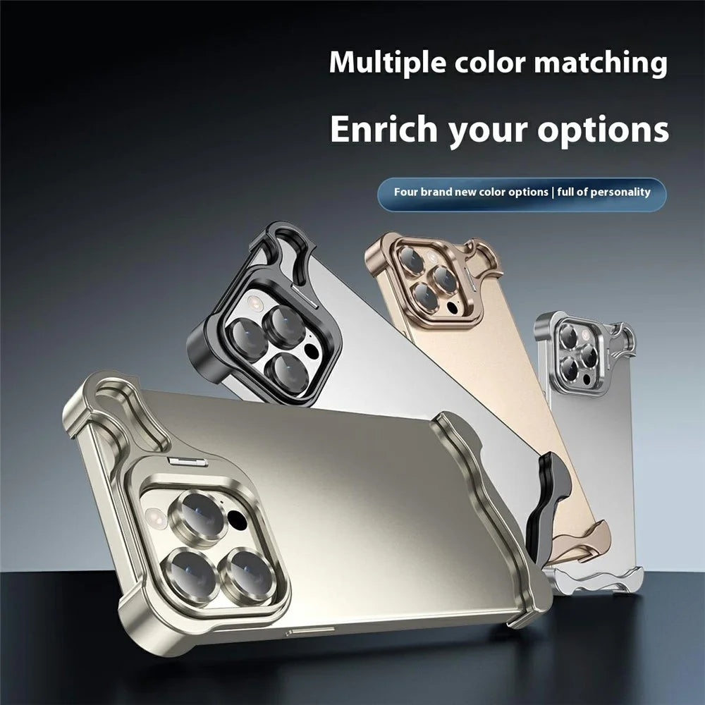 For iPhone 15 Pro Bumper Case Lens Kickstand Heat Dissipating Metal Corner Phone Cover - Titanium - 6