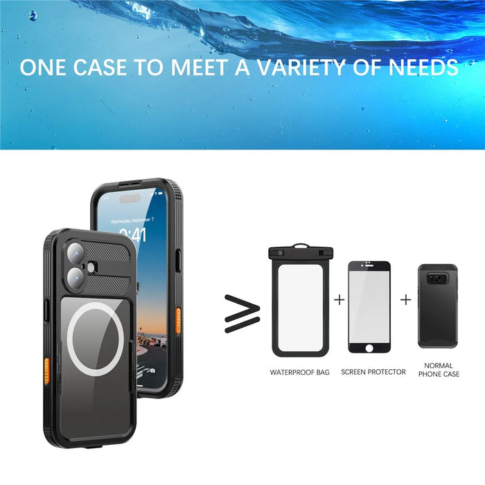 SHELLBOX For iPhone 17 IP68 Waterproof Case Compatible with MagSafe Clear Phone Cover - Black - 4