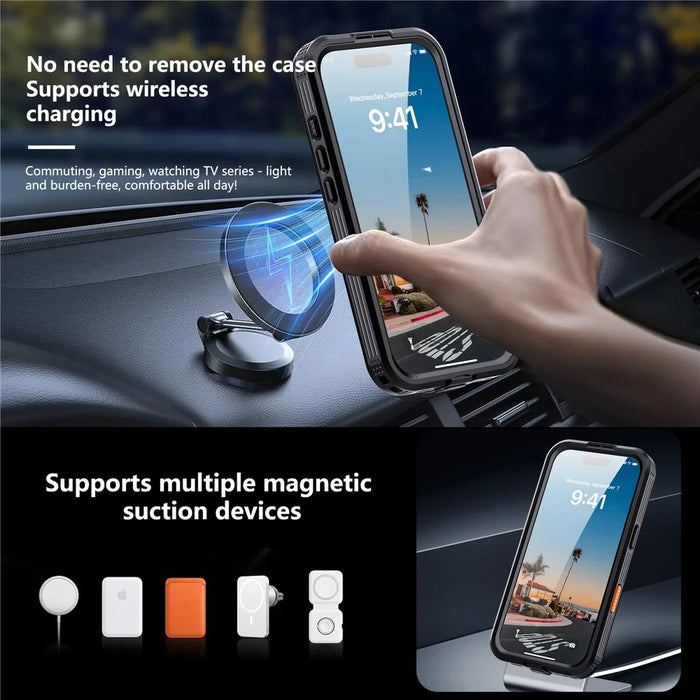 SHELLBOX For iPhone 17 IP68 Waterproof Case Compatible with MagSafe Clear Phone Cover - Black - 6