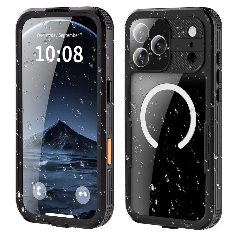 SHELLBOX For iPhone 17 Pro Max IP68 Waterproof Case Compatible with MagSafe Clear Phone Cover - Black - 1