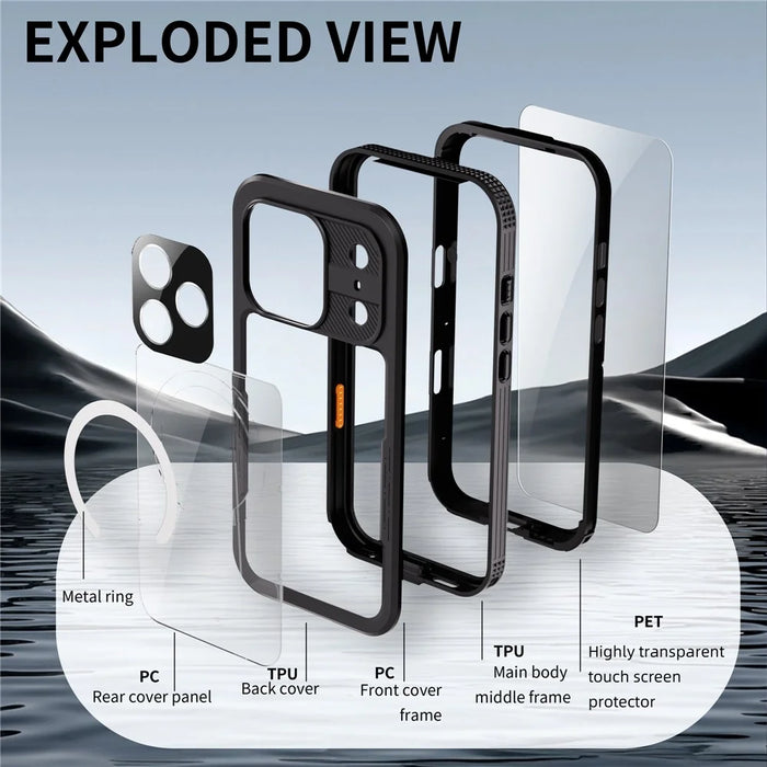 SHELLBOX For iPhone 17 Pro Max IP68 Waterproof Case Compatible with MagSafe Clear Phone Cover - Black - 4