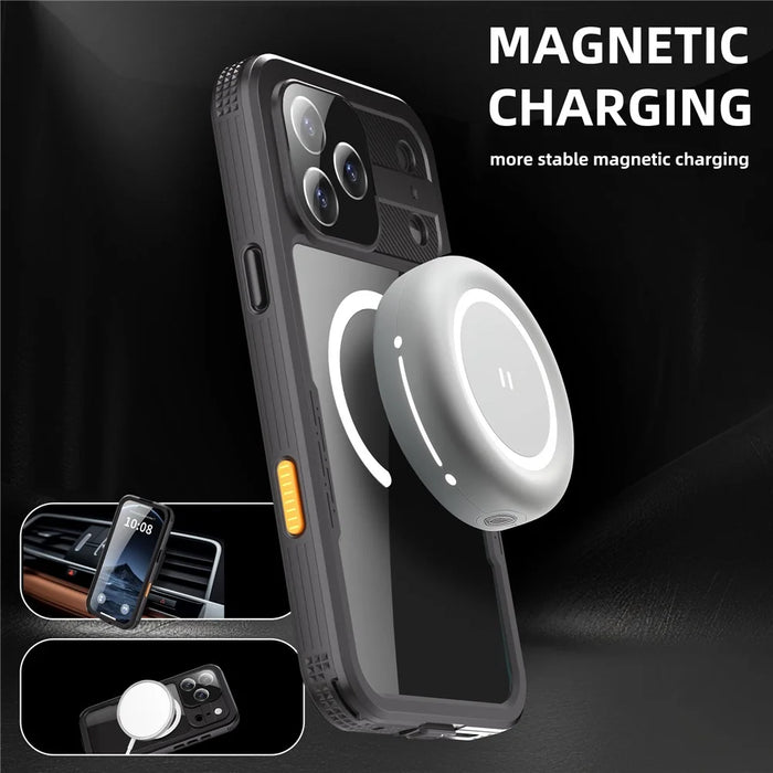 SHELLBOX For iPhone 17 Pro Max IP68 Waterproof Case Compatible with MagSafe Clear Phone Cover - Black - 7