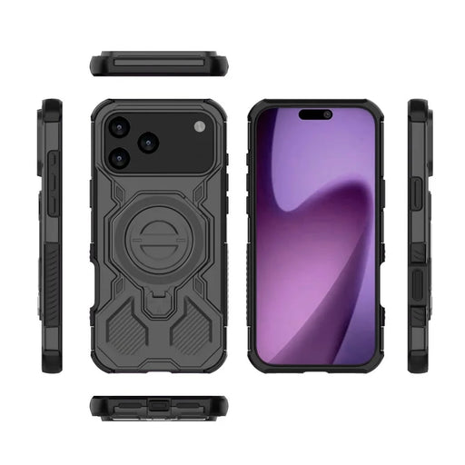 WANLONFENG For iPhone 17 Pro Max Case Kickstand with 2Pcs Screen Film  KJ Series PC TPU Phone Cover (Big Lens Hole) - Black - 2