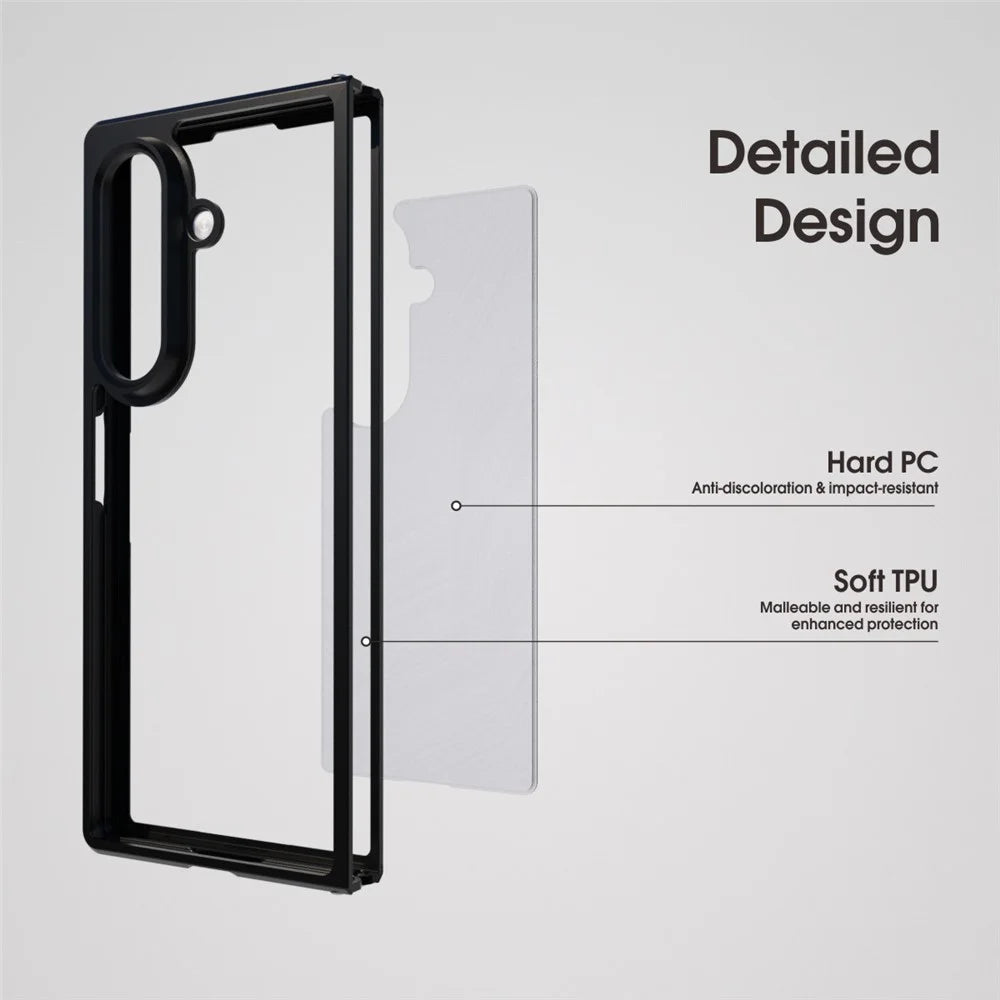 IBMRS For Samsung Galaxy Z Fold7 5G Case Soft TPU Frame Hard PC Back Anti-Fall Phone Cover - Transparent Black - 5