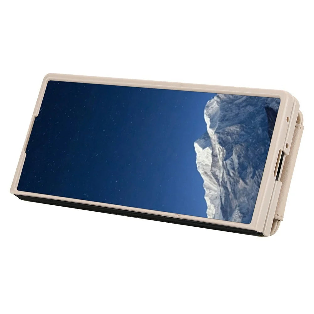 For Samsung Galaxy Z Fold6 5G Case Kickstand Card Slots Leather Coated TPU Cover with Shoulder Strap - Beige - 5