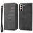 For Samsung Galaxy S22+ 5G Calf Texture PU Leather Imprinted Rhombus Pattern Case Phone Wallet Stand Cover with Strap - Black - 1