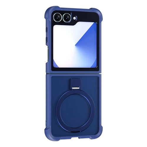 For Samsung Galaxy Z Flip6 5G / Flip5 5G Magnetic Case Anti Drop TPU + PC Kickstand Phone Back Cover - Dark Blue - 1
