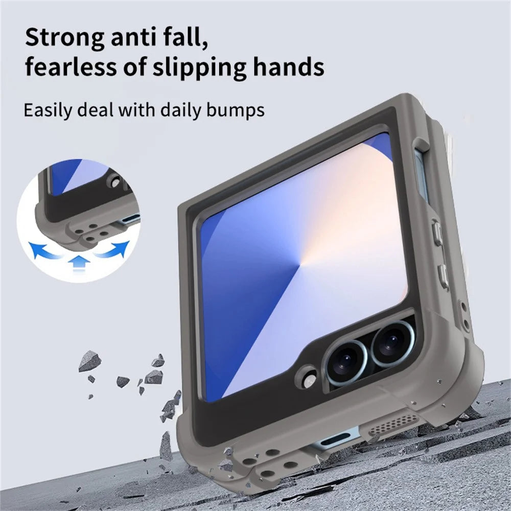 For Samsung Galaxy Z Flip6 5G / Flip5 5G Magnetic Case Anti Drop TPU + PC Kickstand Phone Back Cover - Dark Blue - 2