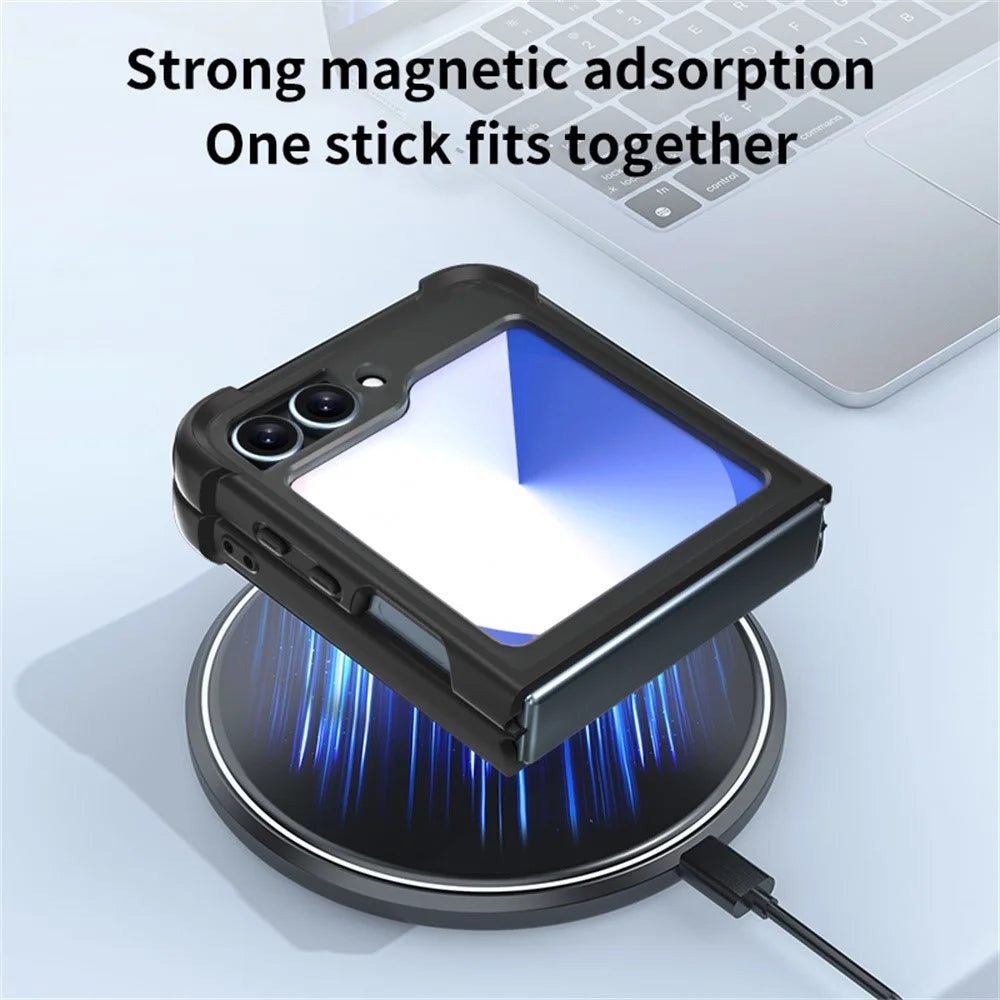 For Samsung Galaxy Z Flip6 5G / Flip5 5G Magnetic Case Anti Drop TPU + PC Kickstand Phone Back Cover - Dark Blue - 4