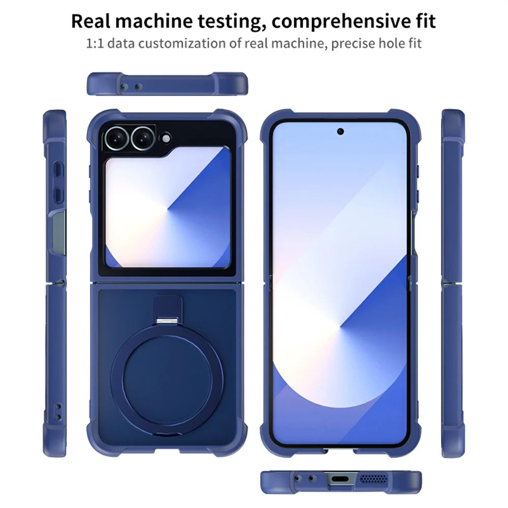 For Samsung Galaxy Z Flip6 5G / Flip5 5G Magnetic Case Anti Drop TPU + PC Kickstand Phone Back Cover - Dark Blue - 5