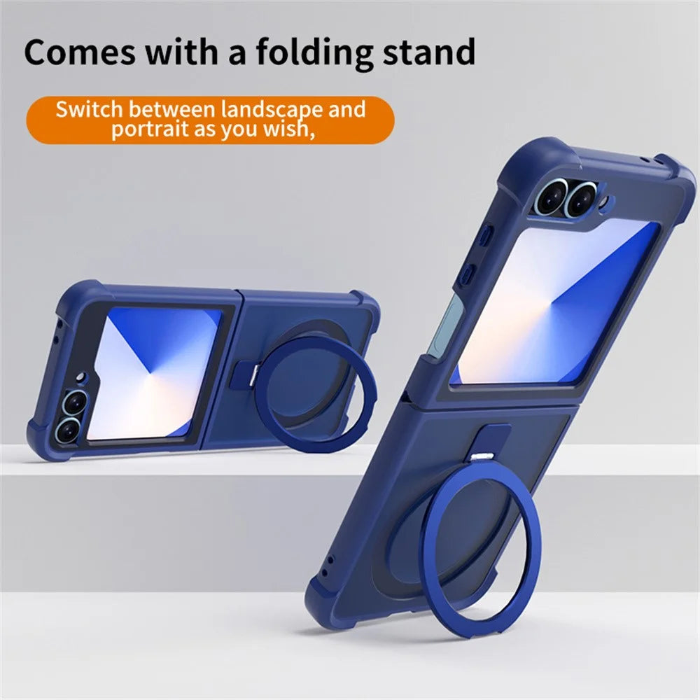 For Samsung Galaxy Z Flip6 5G / Flip5 5G Magnetic Case Anti Drop TPU + PC Kickstand Phone Back Cover - Dark Blue - 6