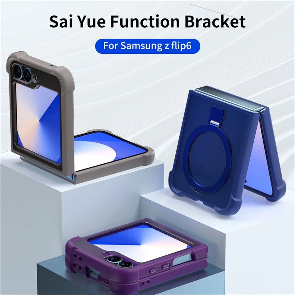 For Samsung Galaxy Z Flip6 5G / Flip5 5G Magnetic Case Anti Drop TPU + PC Kickstand Phone Back Cover - Dark Blue - 7