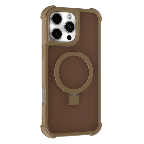 For iPhone 16 Pro Magnetic Case Anti Drop TPU + PC Kickstand Phone Back Cover - Desert Gold - 1