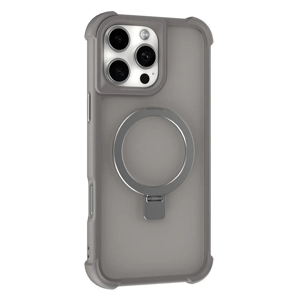 For iPhone 16 Pro Max Magnetic Case Anti Drop TPU + PC Kickstand Phone Back Cover - Grey - 1
