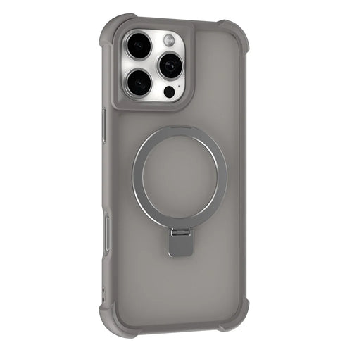For iPhone 16 Pro Max Magnetic Case Anti Drop TPU + PC Kickstand Phone Back Cover - Grey - 1