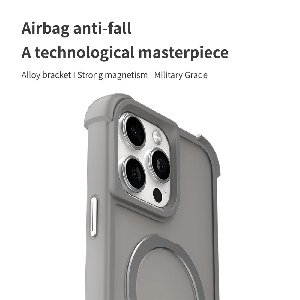 For iPhone 16 Pro Max Magnetic Case Anti Drop TPU + PC Kickstand Phone Back Cover - Grey - 2