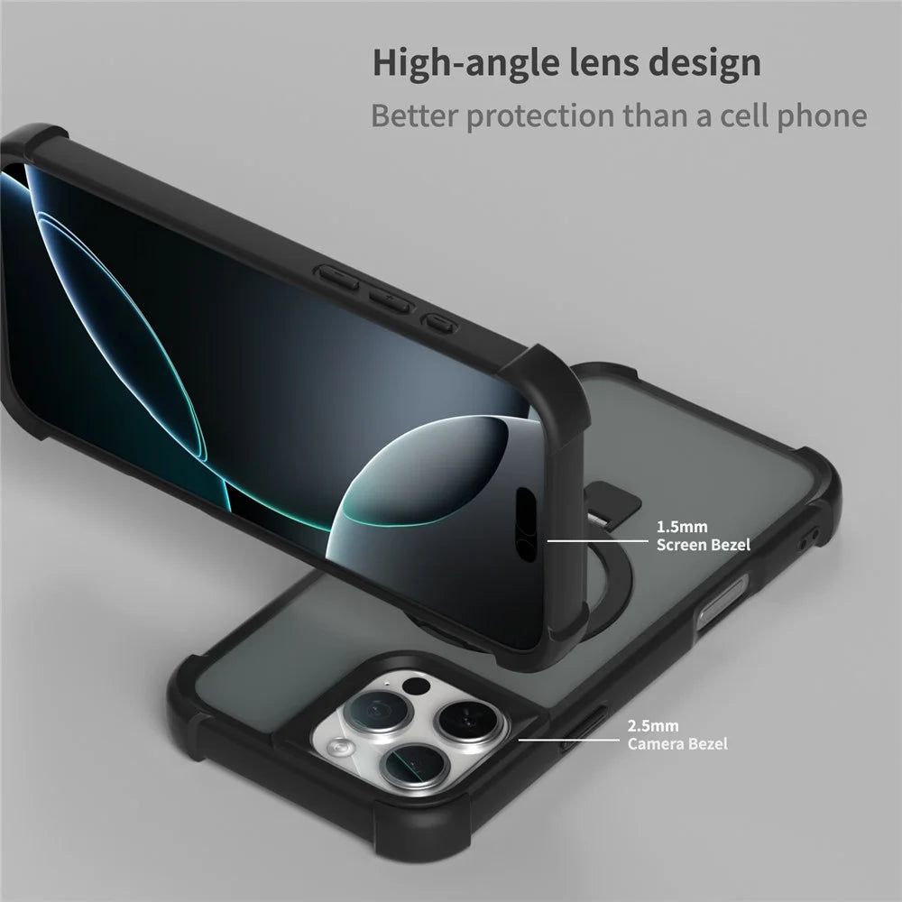 For iPhone 16 Pro Max Magnetic Case Anti Drop TPU + PC Kickstand Phone Back Cover - Grey - 5