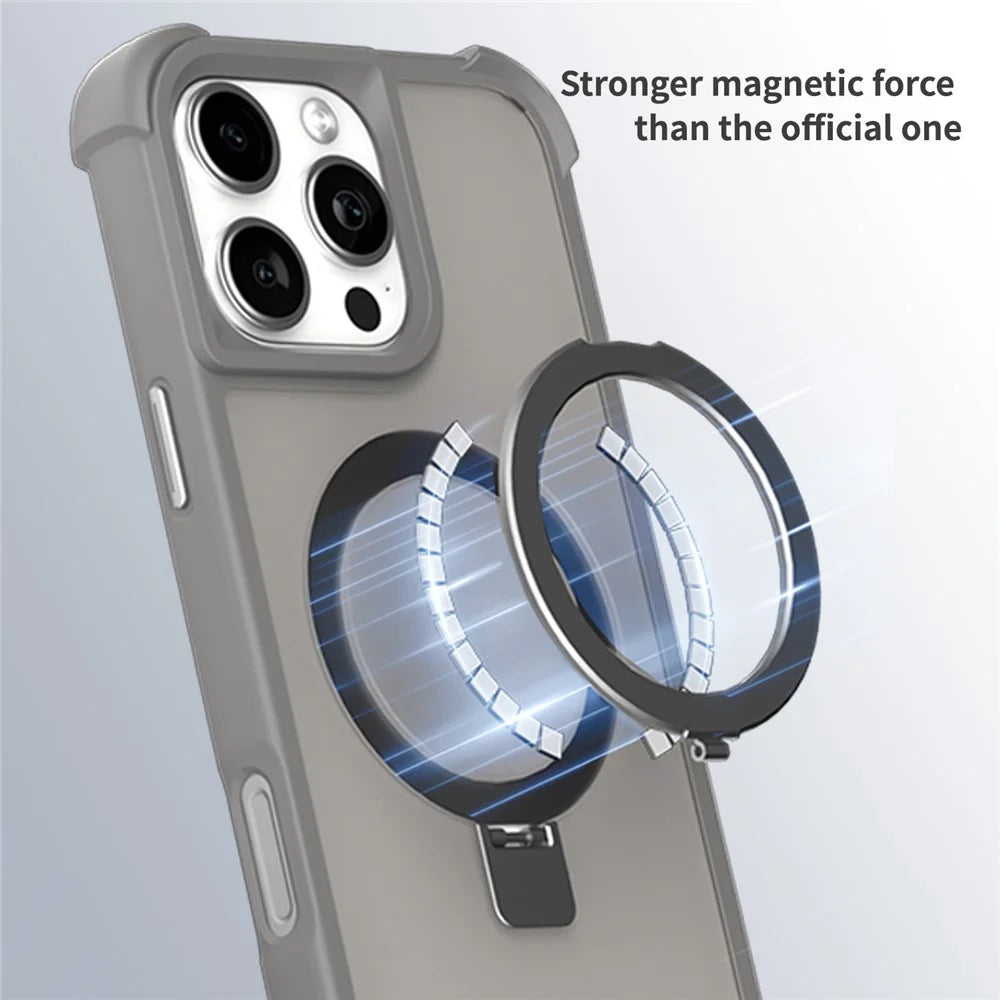 For iPhone 16 Pro Max Magnetic Case Anti Drop TPU + PC Kickstand Phone Back Cover - Grey - 6