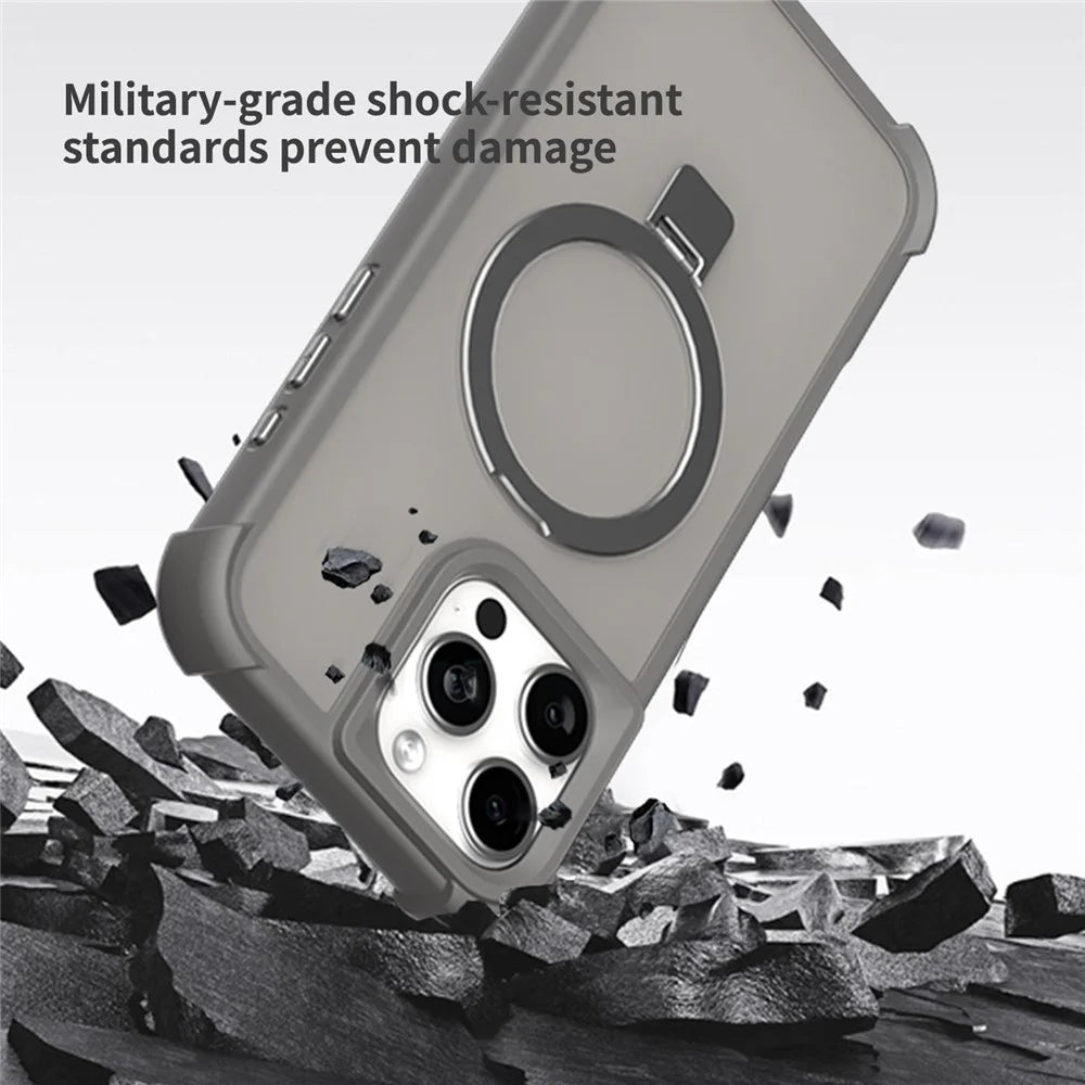 For iPhone 16 Pro Max Magnetic Case Anti Drop TPU + PC Kickstand Phone Back Cover - Grey - 7