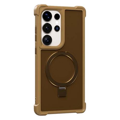 For Samsung Galaxy S25 Ultra Magnetic Case Anti Drop TPU + PC Kickstand Phone Back Cover - Desert Gold - 1