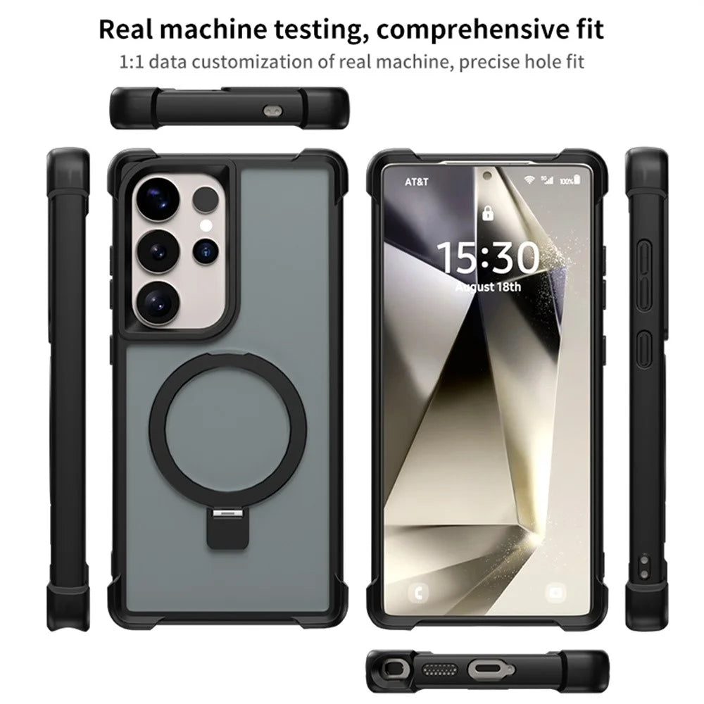 For Samsung Galaxy S25 Ultra Magnetic Case Anti Drop TPU + PC Kickstand Phone Back Cover - Desert Gold - 6
