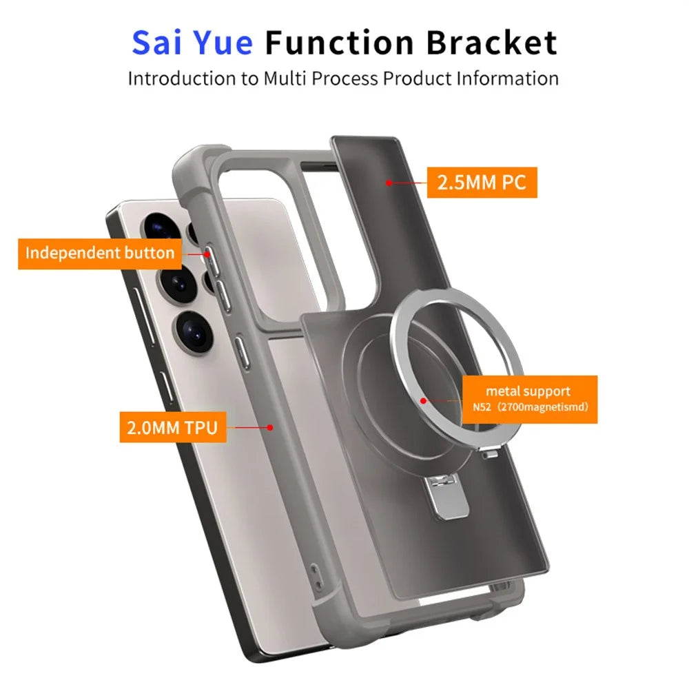 For Samsung Galaxy S24 Ultra Magnetic Case Anti Drop TPU + PC Kickstand Phone Back Cover - Dark Purple - 3