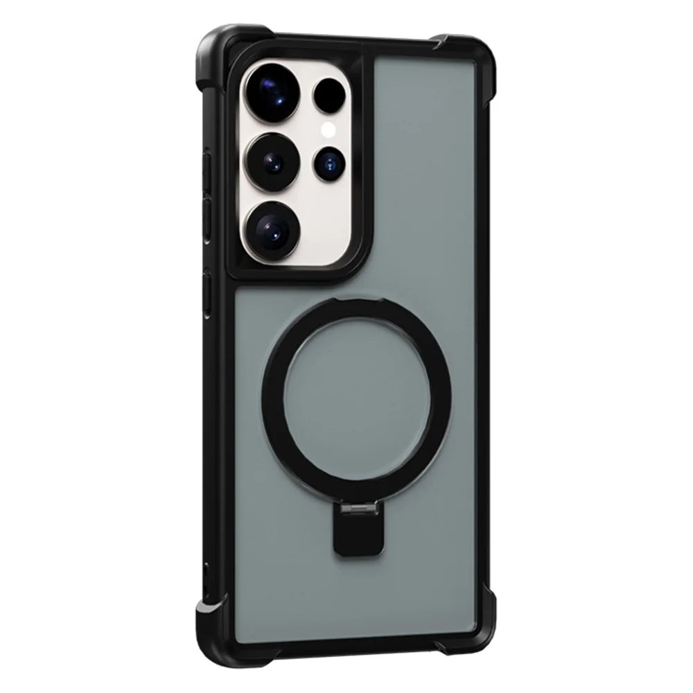 For Samsung Galaxy S23 Ultra Magnetic Case Anti Drop TPU + PC Kickstand Phone Back Cover - Black - 1