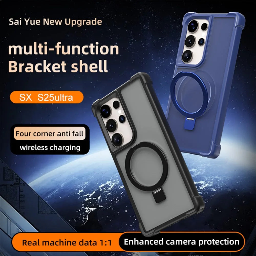 For Samsung Galaxy S23 Ultra Magnetic Case Anti Drop TPU + PC Kickstand Phone Back Cover - Black - 4