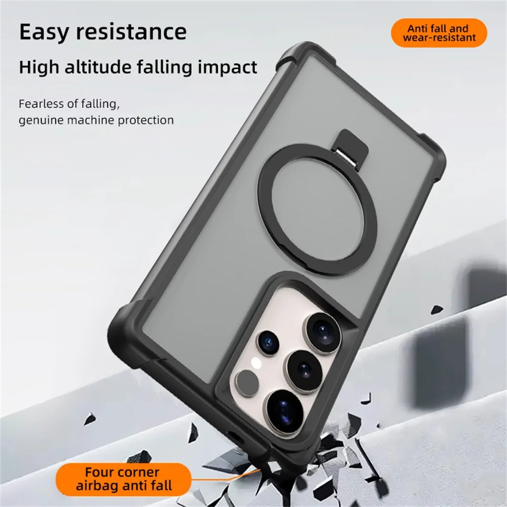 For Samsung Galaxy S23 Ultra Magnetic Case Anti Drop TPU + PC Kickstand Phone Back Cover - Black - 5